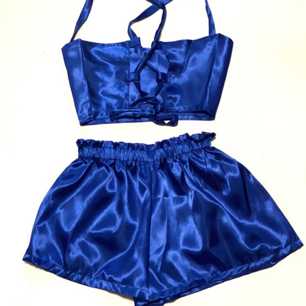 Luxe Two Piece Silk Pyjama Lounge Set, Royal Blue